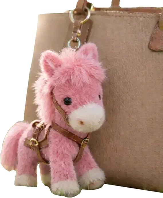 Plush Pony Bag Charm and Keychain Fluffy Horse Backpack Accessory Valentine’s Birthday Gifts Horse Shape Backpack Ornaments