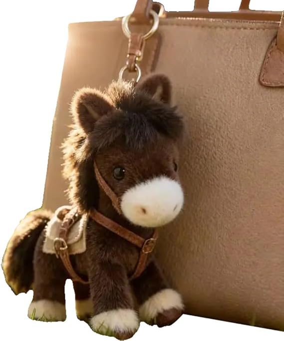 Plush Pony Bag Charm and Keychain Fluffy Horse Backpack Accessory Valentine’s Birthday Gifts Horse Shape Backpack Ornaments