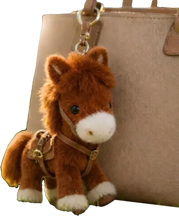Plush Pony Bag Charm and Keychain Fluffy Horse Backpack Accessory Valentine’s Birthday Gifts Horse Shape Backpack Ornaments