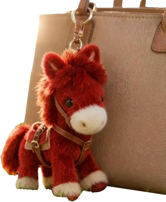 Plush Pony Bag Charm and Keychain Fluffy Horse Backpack Accessory Valentine’s Birthday Gifts Horse Shape Backpack Ornaments