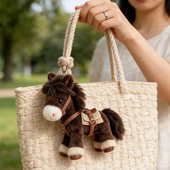 Plush Pony Bag Charm and Keychain Fluffy Horse Backpack Accessory Valentine’s Birthday Gifts Horse Shape Backpack Ornaments
