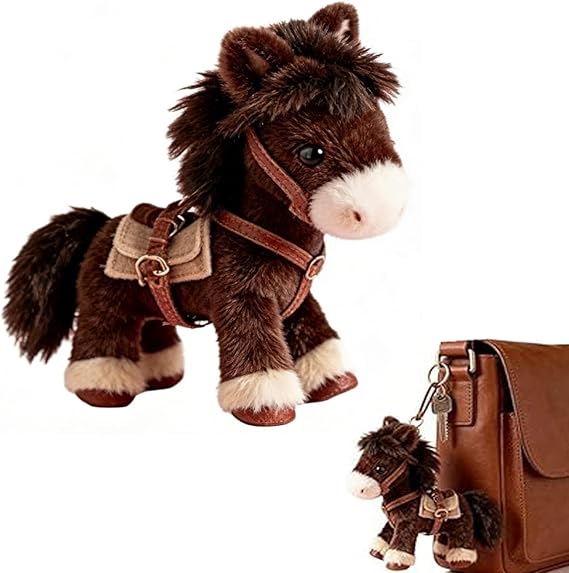 Plush Pony Bag Charm and Keychain Fluffy Horse Backpack Accessory Valentine’s Birthday Gifts Horse Shape Backpack Ornaments