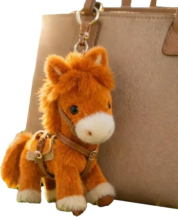 Plush Pony Bag Charm and Keychain Fluffy Horse Backpack Accessory Valentine’s Birthday Gifts Horse Shape Backpack Ornaments